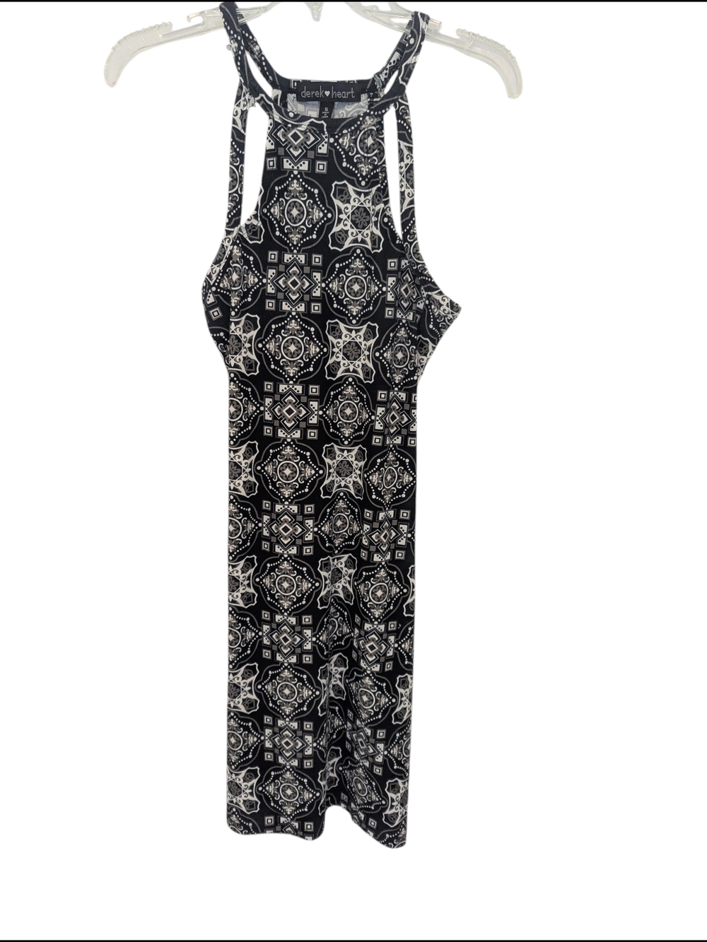 Derek Heart Black & White Geo Print Racerback Midi Dress